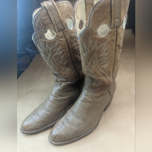 Dan Post boots men's size 9D brown Shrunken Bull Shoulder leather vamp and pulls - Picture 1 of 12